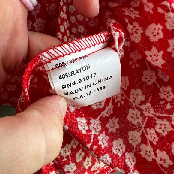 Solitaire Floral Embroidered Blouse Top Red White Blue Boho Casual - Small - Picture 5 of 7